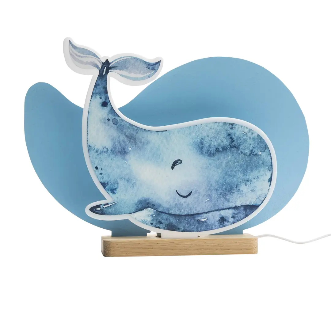 Elobra LED-Tischleuchte Paul Pottwal, blau, Holz, 3000 K, dimmbar