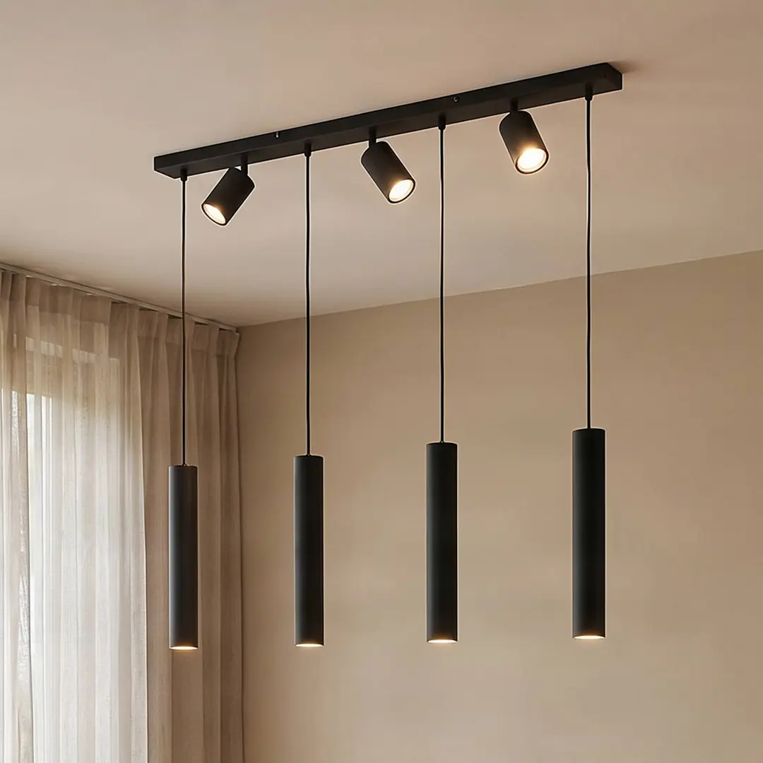 Lindby Hängeleuchte Sanad, 100 cm, 7-flg., schwarz, GU10