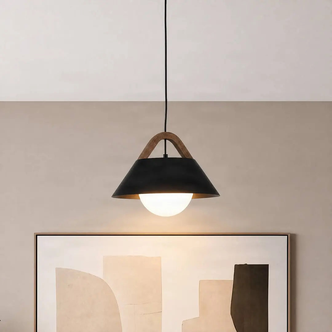 Luminex Hängeleuchte Funda, schwarz, Ø 30 cm, 1-flammig, Metall/Glas