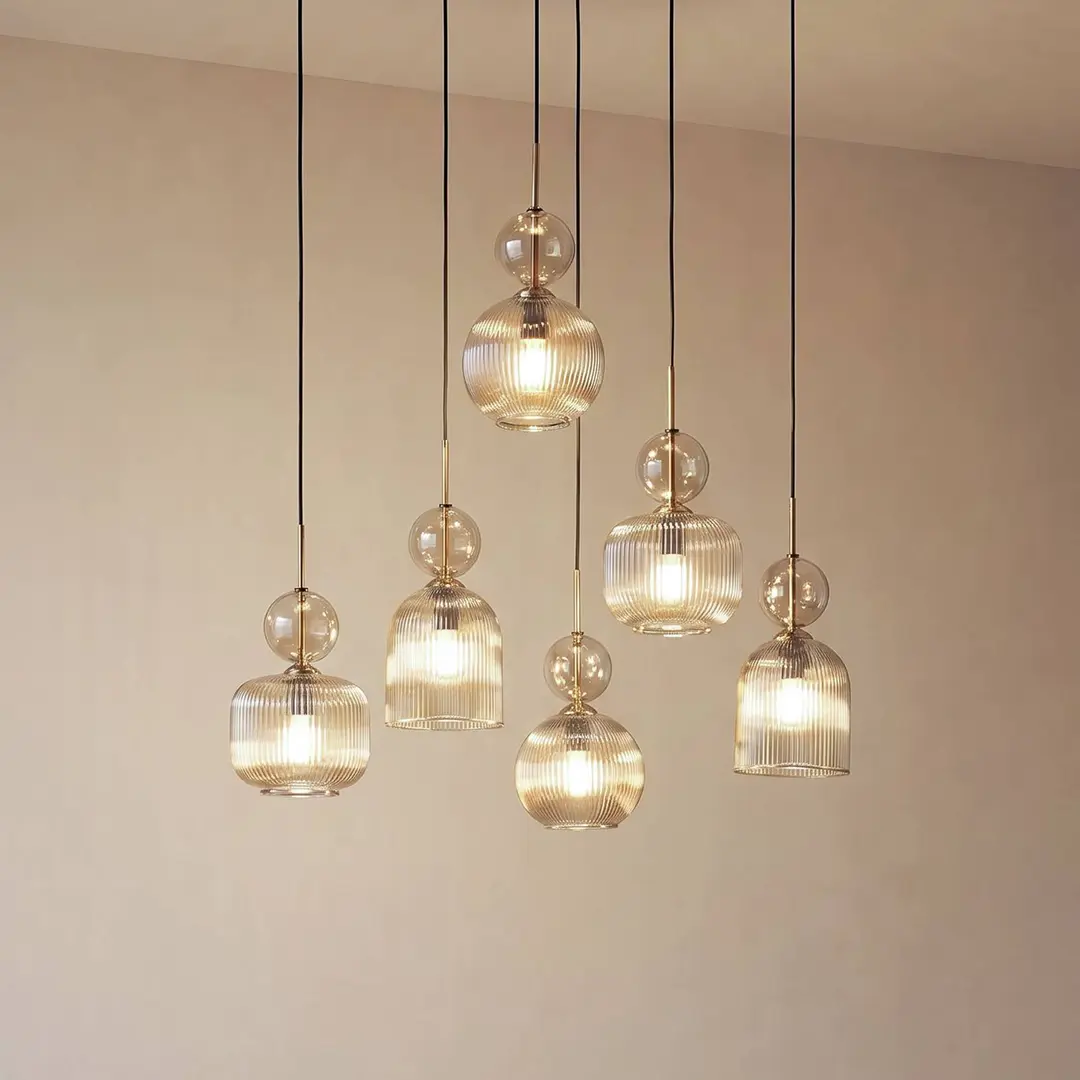 TK Lighting Hängelampe Sophia, 6-flammig, 65 cm, cognac/schwarz, E14