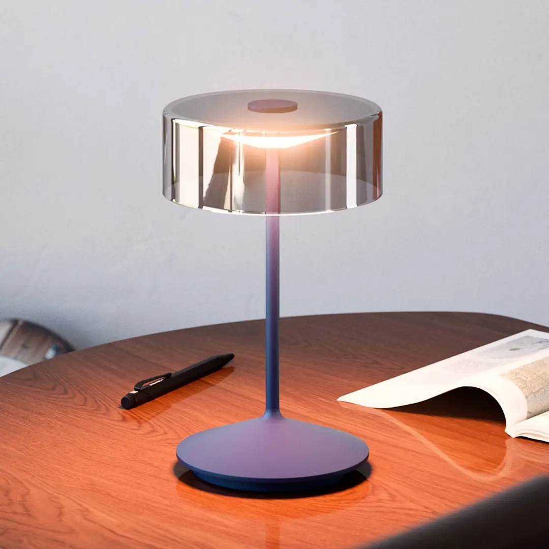 Sigor LED-Akkutischleuchte Numotion, blau, Glas, IP54, dimmbar