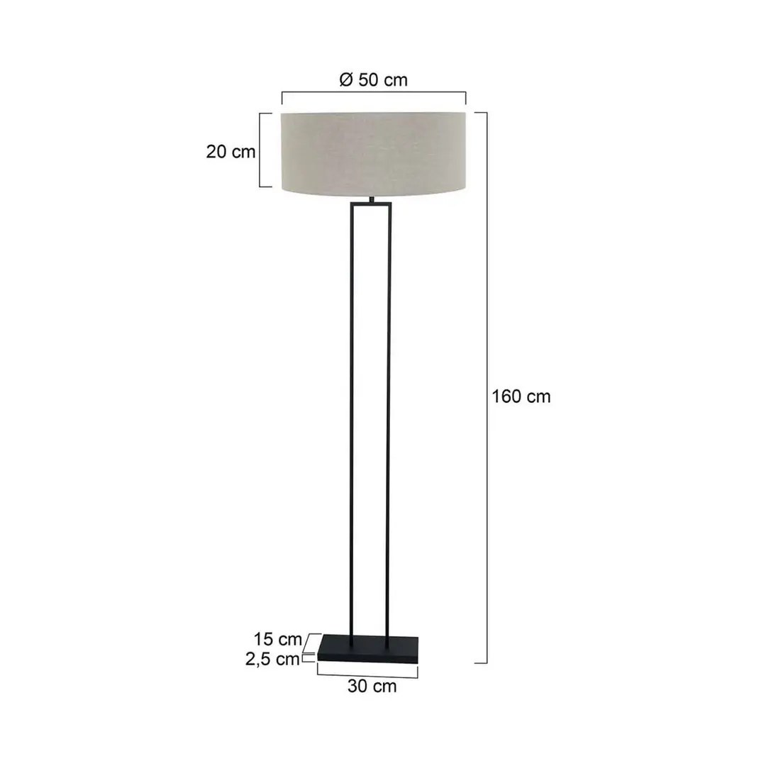 Steinhauer Stehlampe Stang, schwarz/Leinen schlamm, Höhe 160 cm, E27