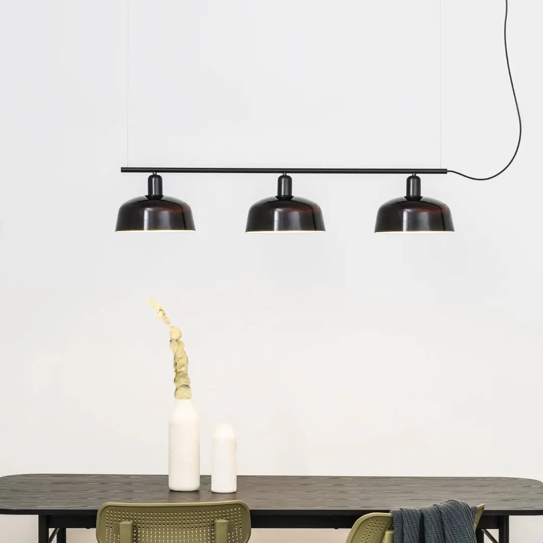 FARO BARCELONA Hängelampe Tatawin, schwarz, Glas, Länge 100 cm, 3-flg.