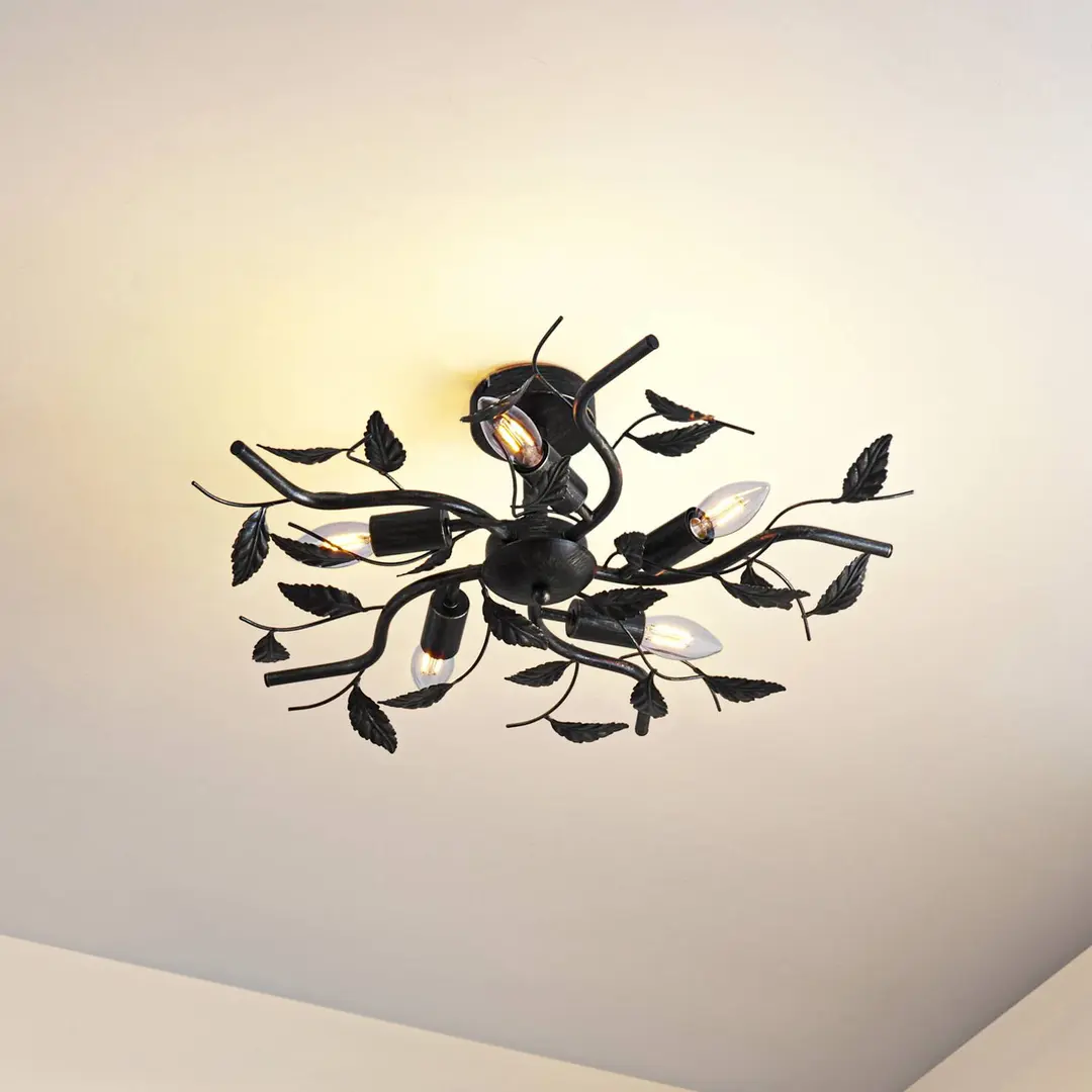 Lindby Deckenlampe Yos, 5-flg., 58 cm, schwarz-gold, E14