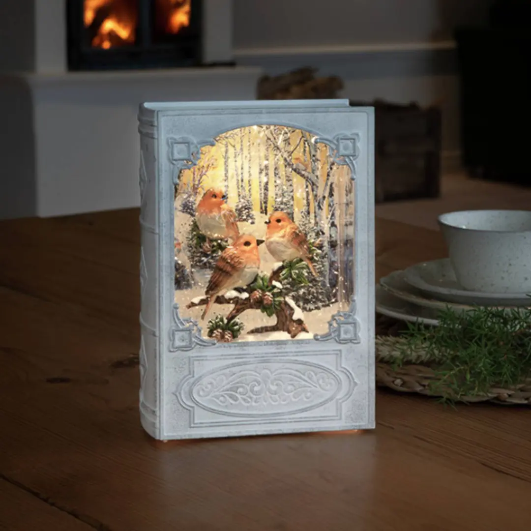 Konstsmide Christmas LED-Tischdeko Wasserlaterne Buch mit Vögeln
