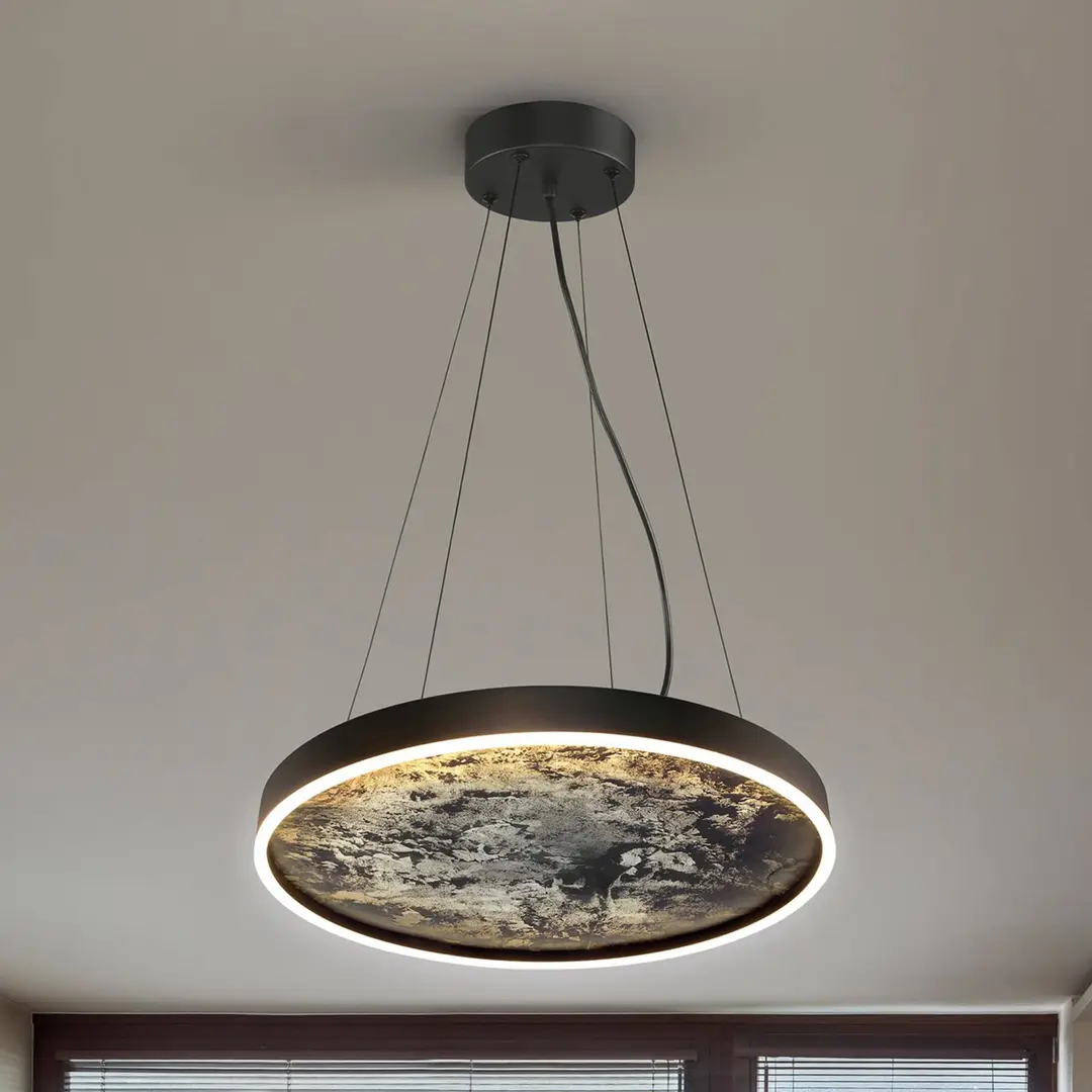 Schuller Valencia LED-Hängeleuchte Stone, Ø 60 cm, CCT, schwarz, Metall, Acryl