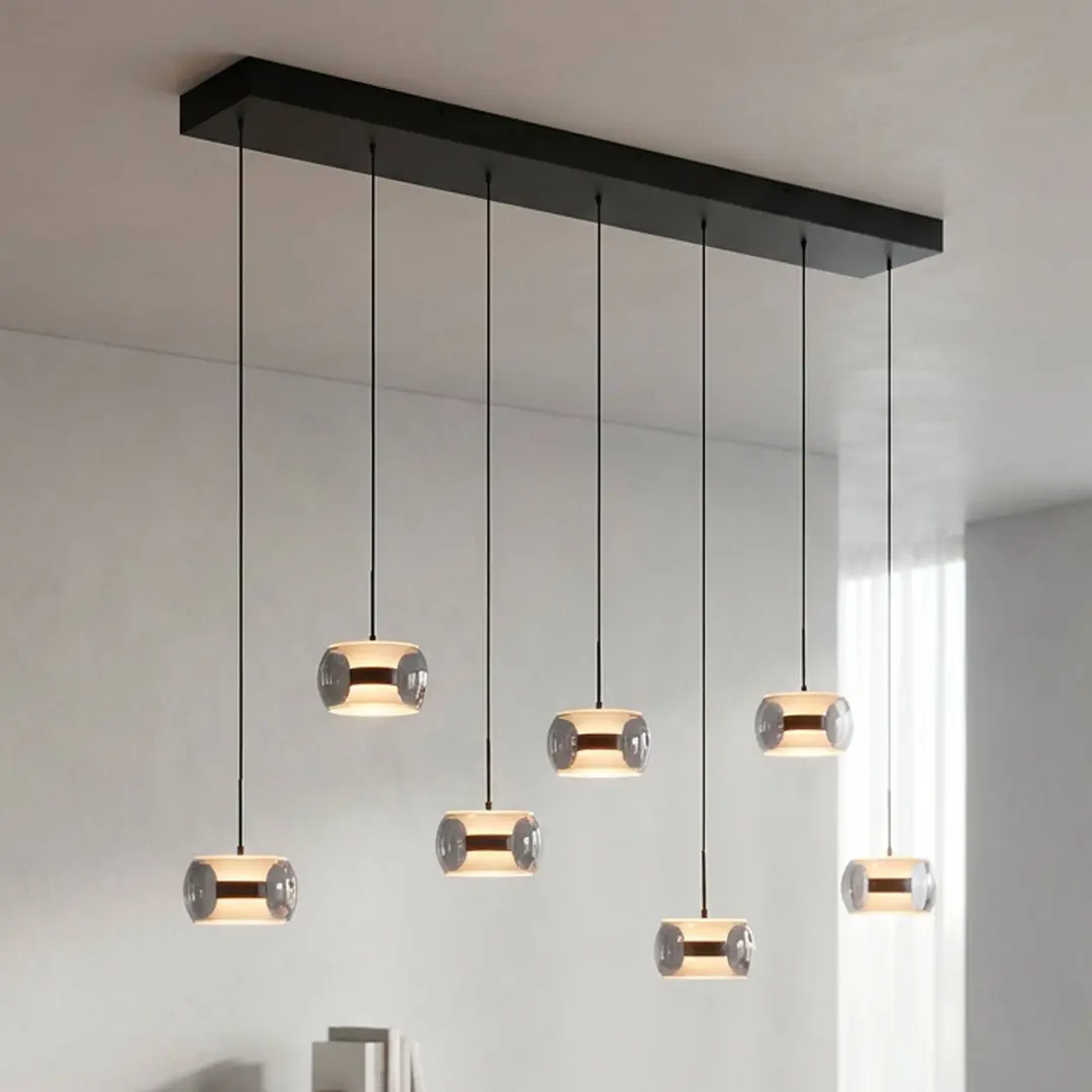 PAUL NEUHAUS LED-Hängelampe Fumea Länge 135cm schwarz/rauch Glas CCT 7-fl