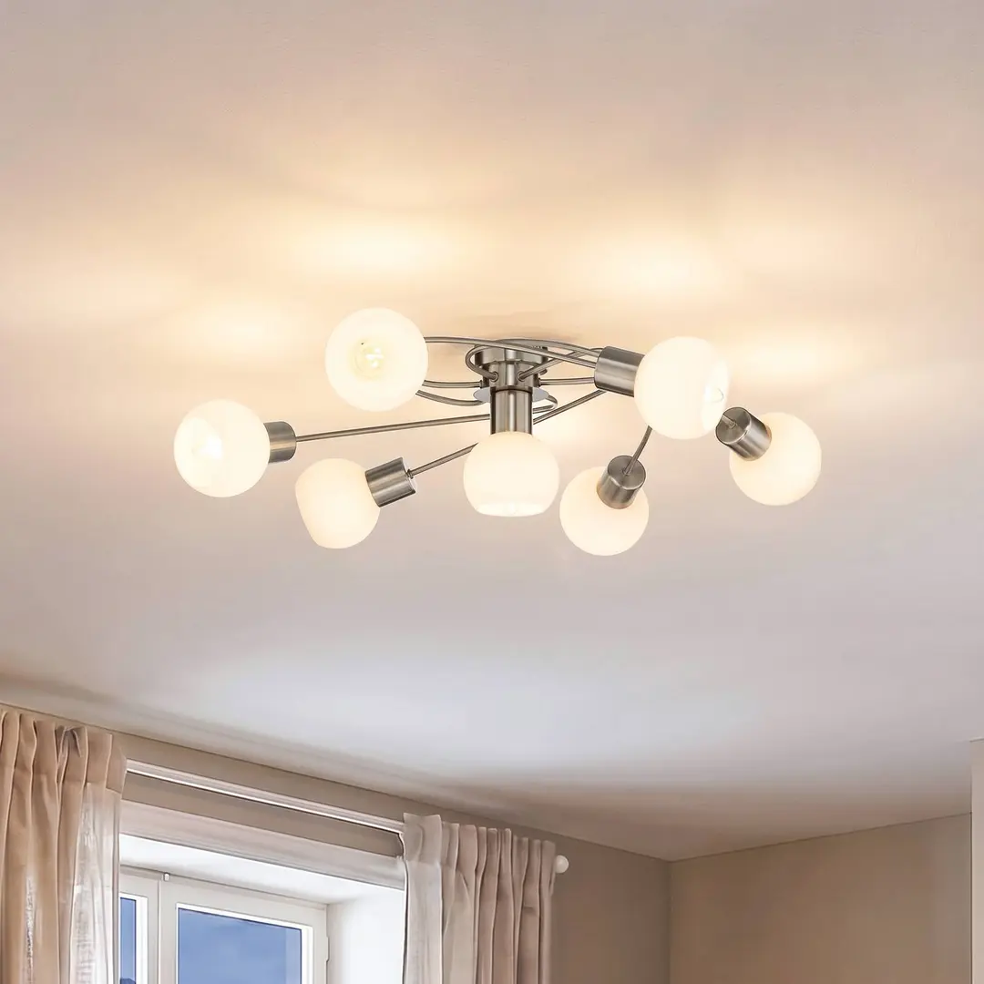 Lindby Deckenlampe Ciala, 7-flammig, nickelfarben, Glas, E14