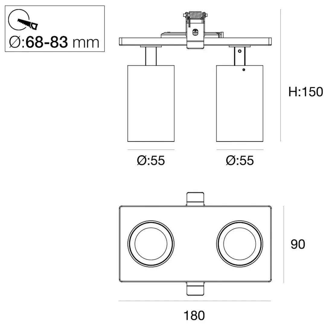 The Light Group SLC LED-Einbaustrahler Art, 2-fl., weiß, 3.000 K, Aluminium