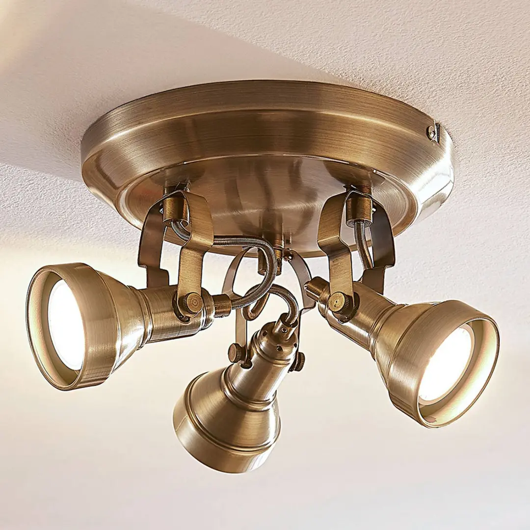 Lindby Deckenlampe Perseas, Ø 22cm, 3-flg., altmessing, GU10