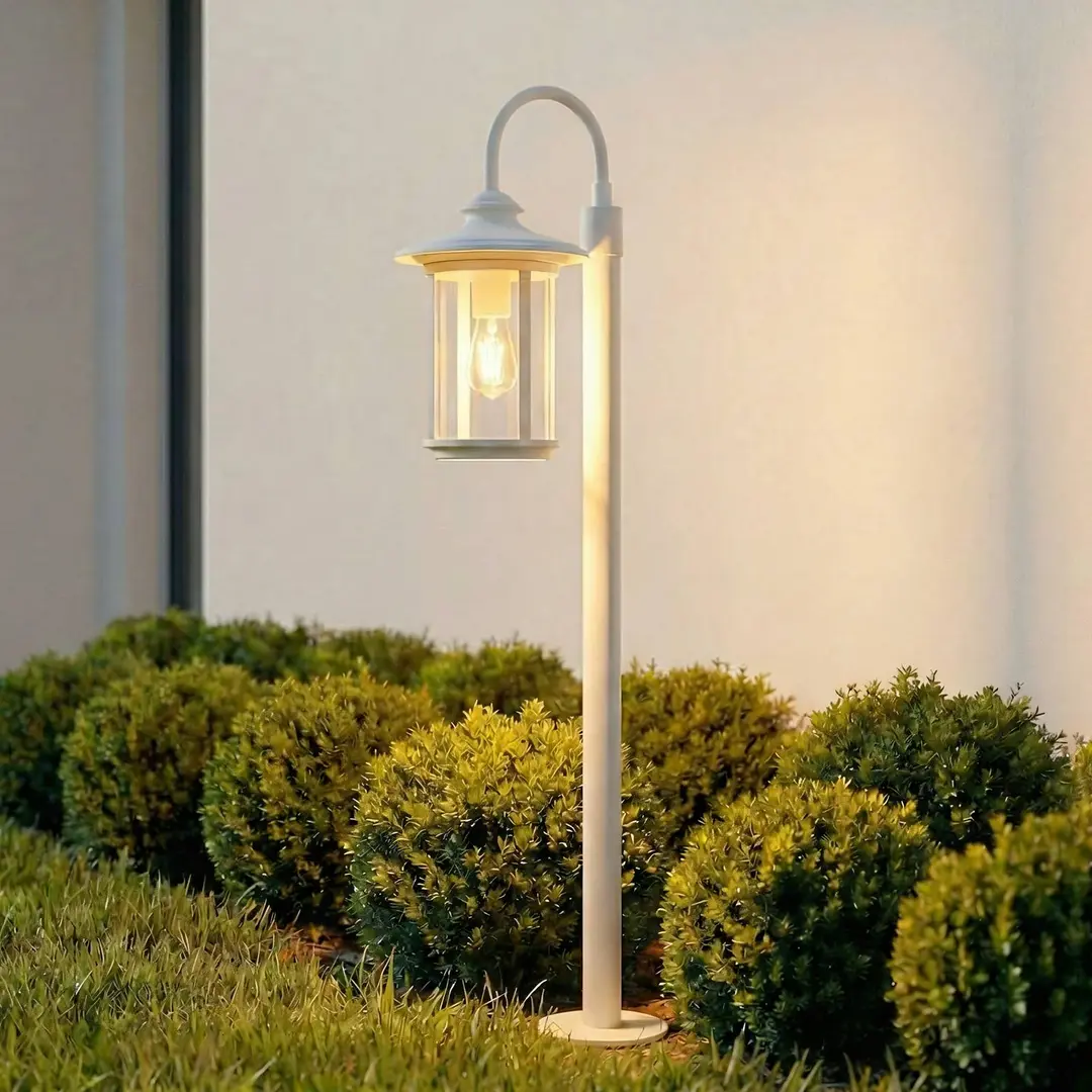 Lindby Wegeleuchte Zayn, weiß, Glas, Höhe 109 cm, IP65