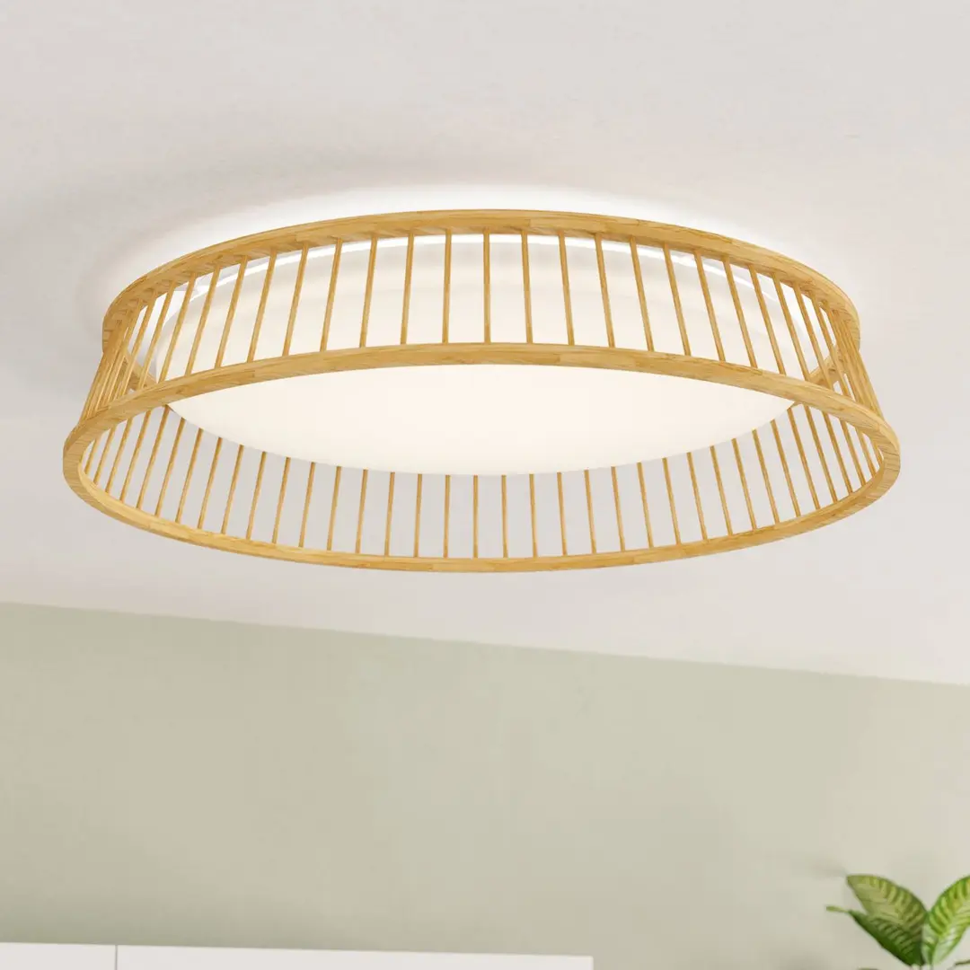 EGLO LED-Deckenlampe Luppineria Holzgeflecht Ø45cm