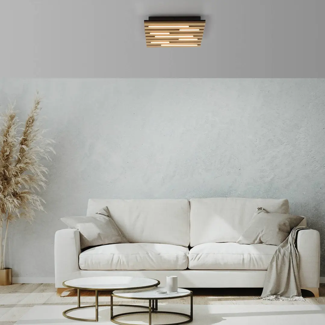 JUST LIGHT. GmbH LED-Deckenleuchte Akustik, 30 x 30 cm, Holz natur, Metall