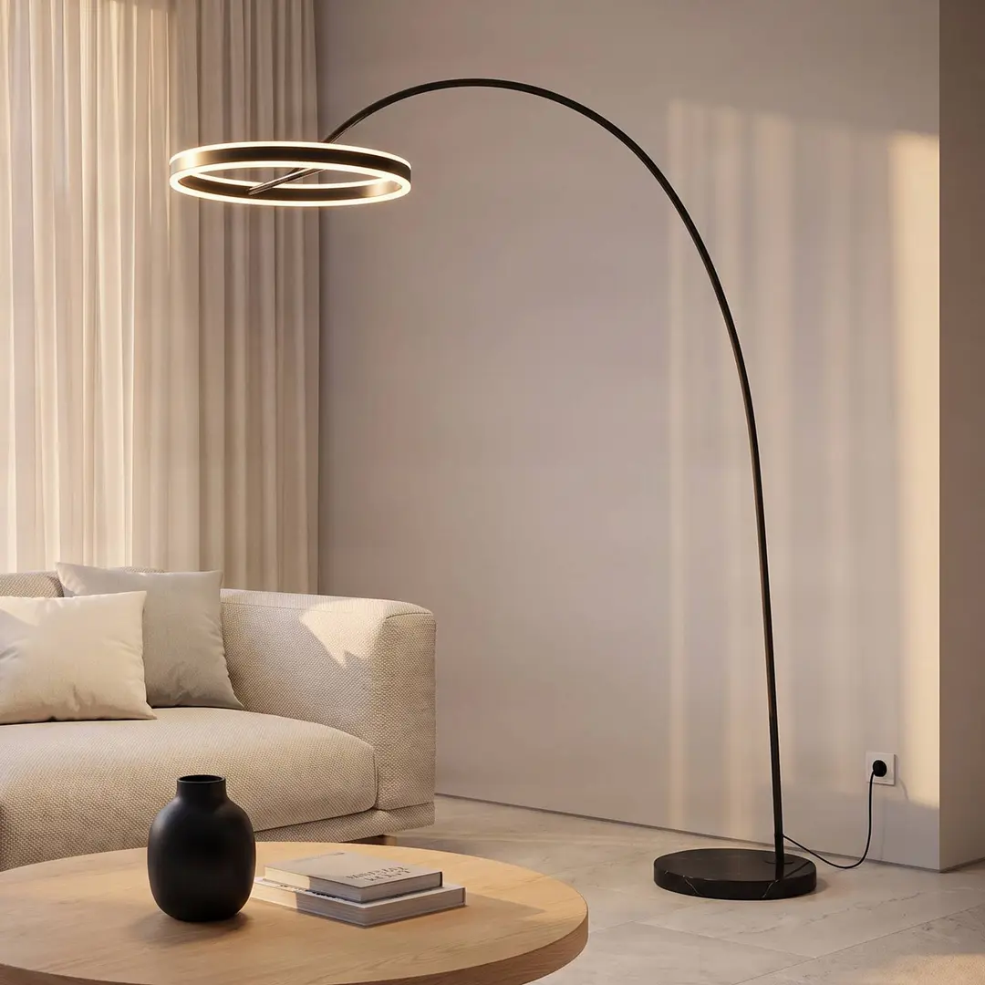 Lucande LED-Bogenlampe Yekta, schwarz, 183 cm, dimmbar