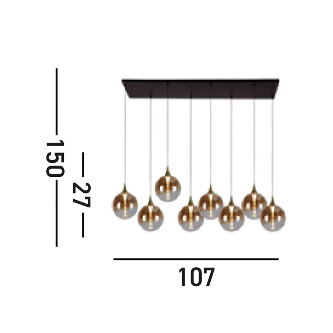 Searchlight LED-Hängeleuchte Alchemy, 8-fl., schwarz, bernstein, Glas