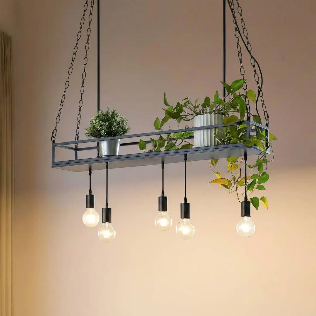 Lindby Hängelampe Kirista, 5-flg., schwarz, 100 cm, E27