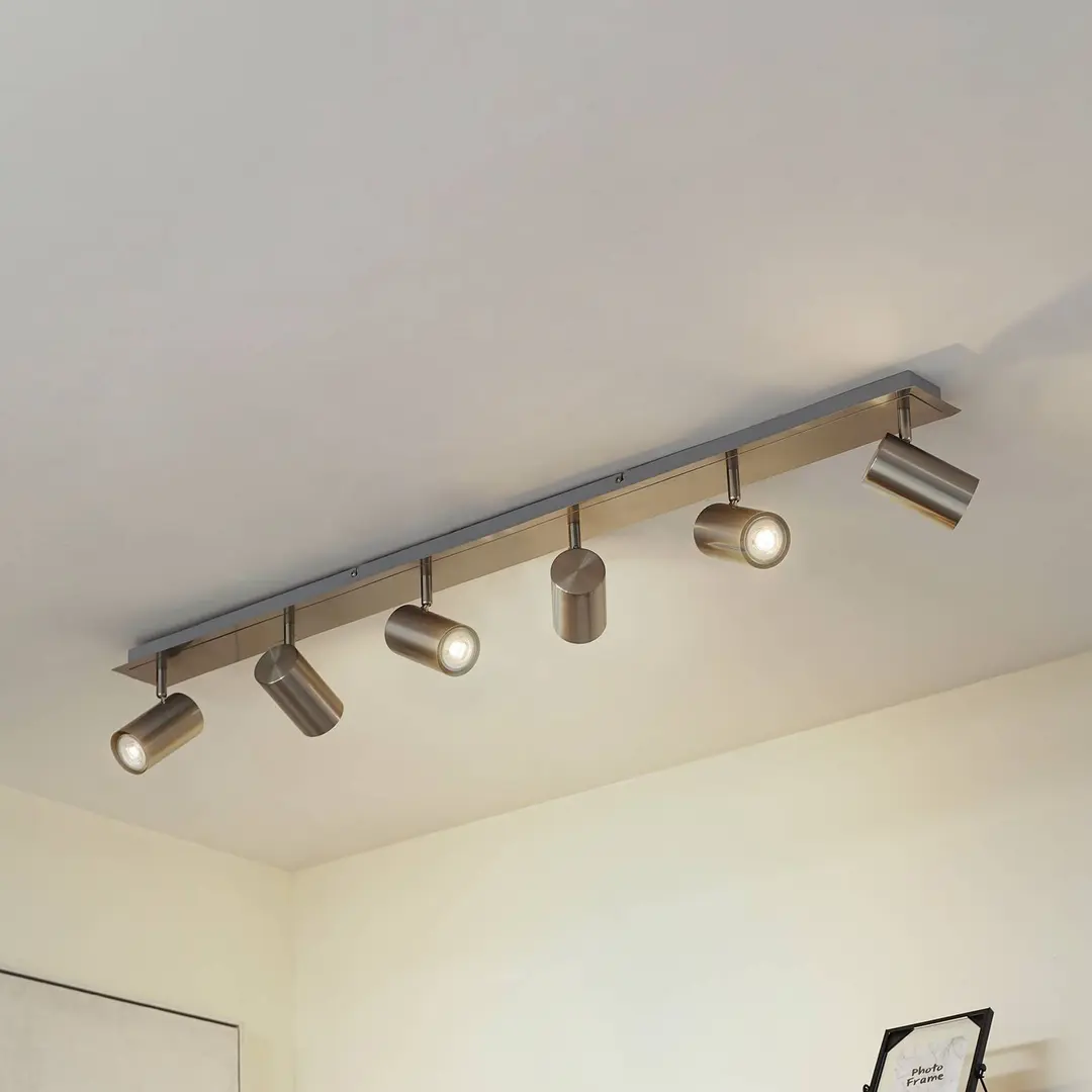 Lindby Deckenstrahler Joffrey, 116 cm, nickel, 6-flg., GU10