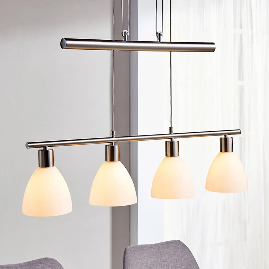 Lindby Hängelampe Simeon, nickelfarben, Glas, 73 cm, E14