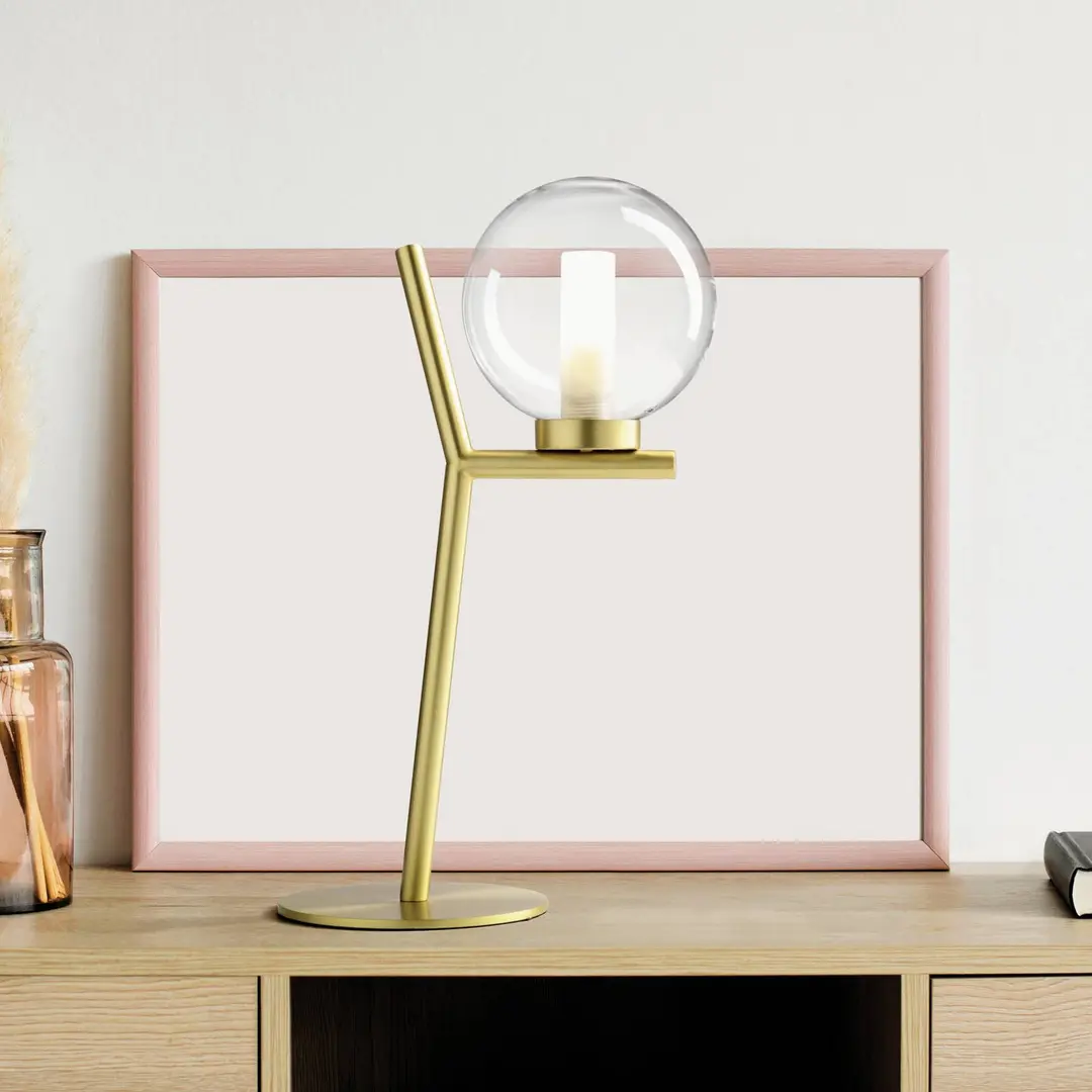 miloox by Sforzin Tischleuchte Camely, 1-flammig, gold gebürstet/klar, Glas