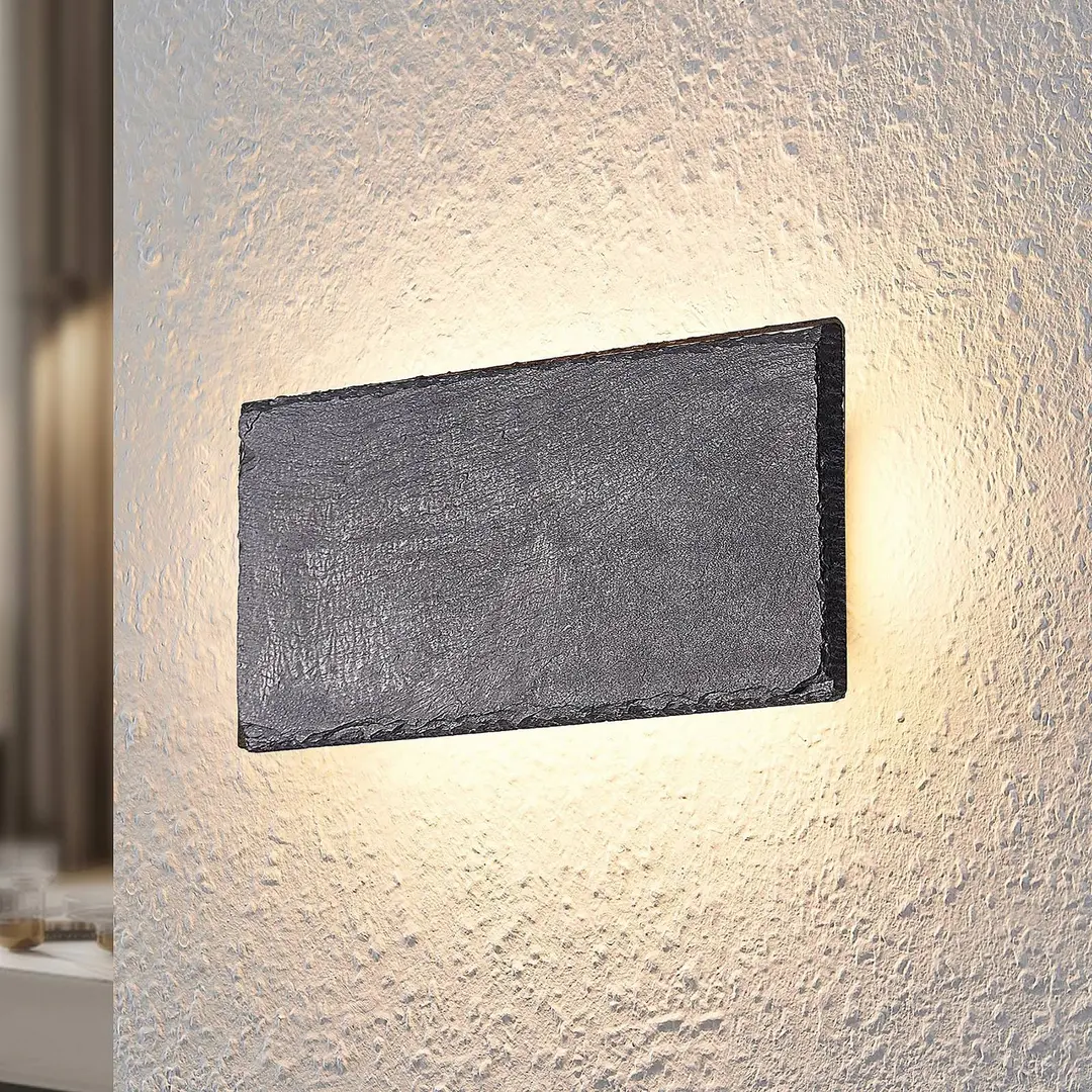Lindby LED-Wandleuchte Peetu, 22 cm lang, Schiefer, dimmbar