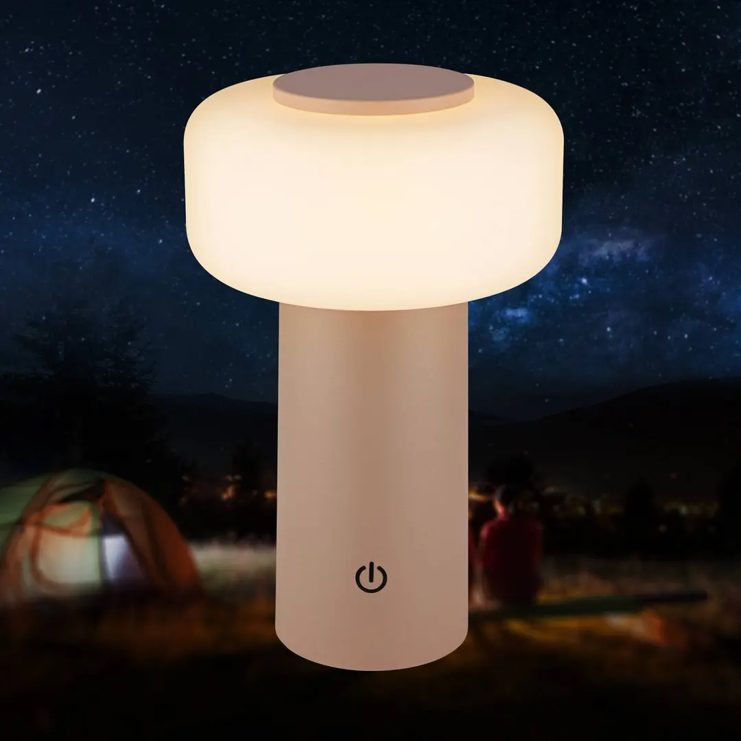 Briloner LED-Akku-Tischleuchte Juna, beige, IP44, dimmbar, 20 cm