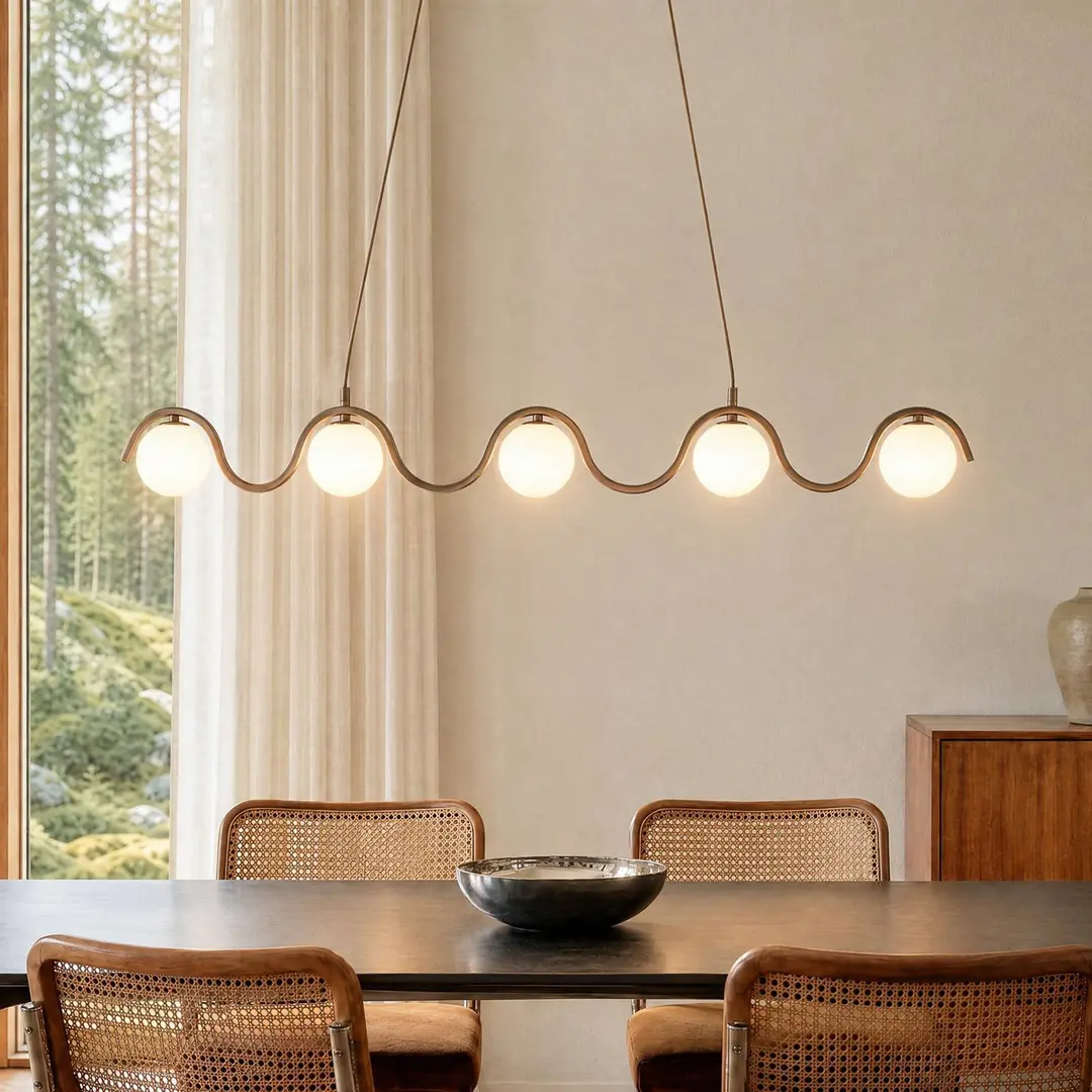 EMIBIG LIGHTING Hängeleuchte SINUS, beige, Länge 110 cm, 5-flg., Metall/Glas