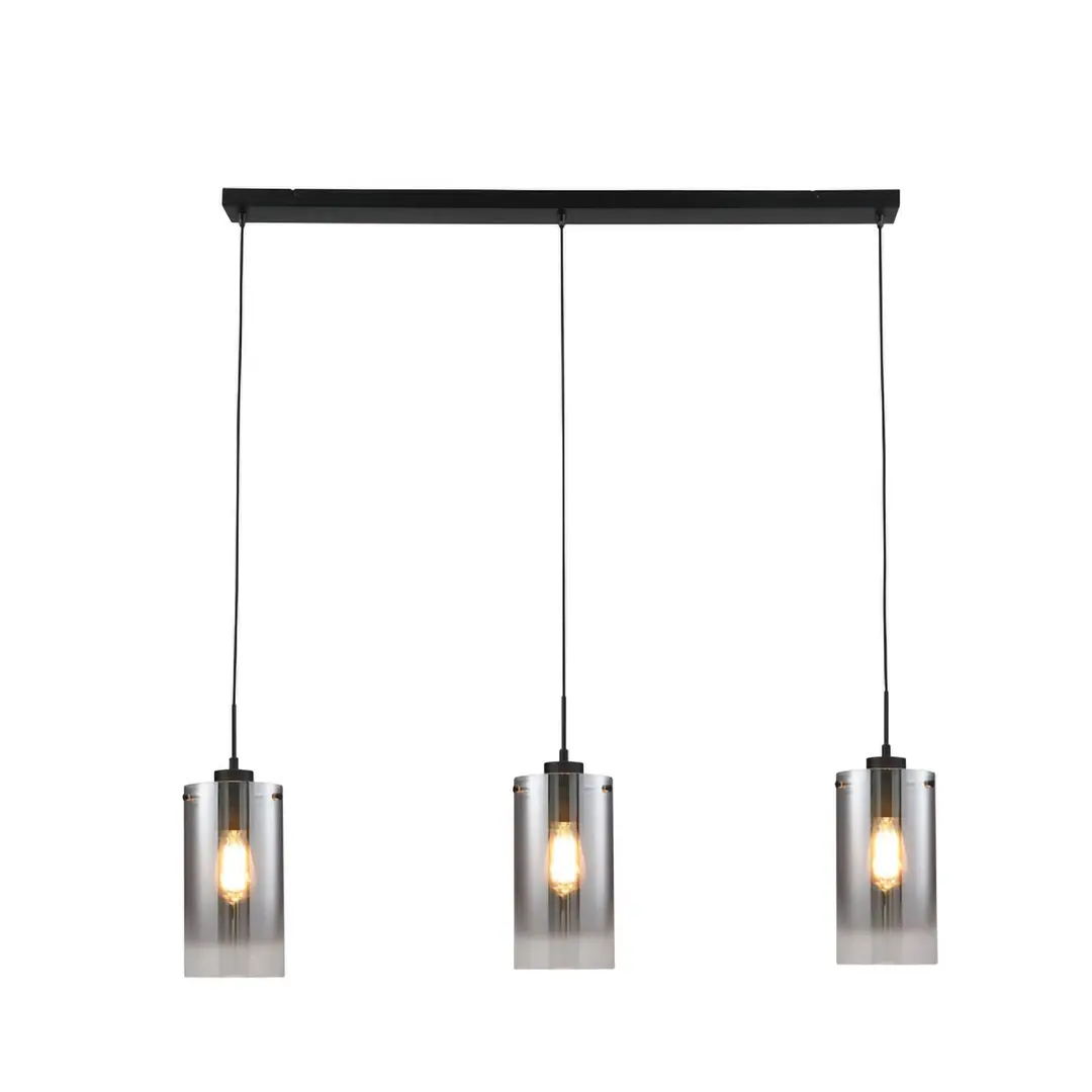 Freelight Hängelampe Ventotto, schwarz/rauch, Länge 105 cm, 3-flg.
