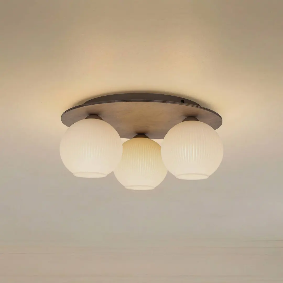 TK Lighting Deckenleuchte Virlo, 3-flammig, Opalglas, Holz, Ø 42 cm
