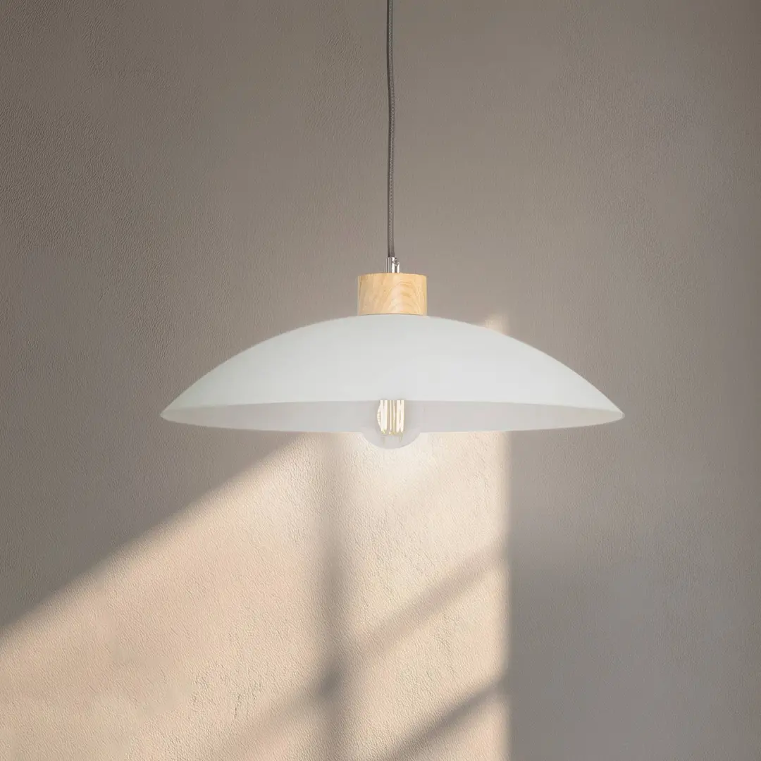 ONLI Hängeleuchte OHANA, Opalglas, Eichenholz, Ø 40 cm, E27