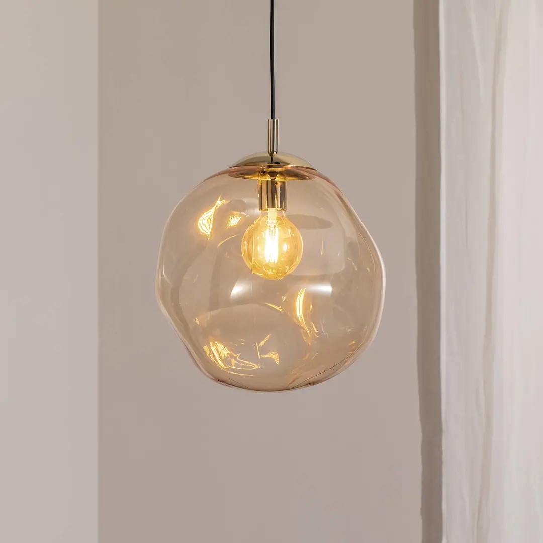TK Lighting Glas-Hängeleuchte Sol, Ø 35cm, schwarz/bernstein