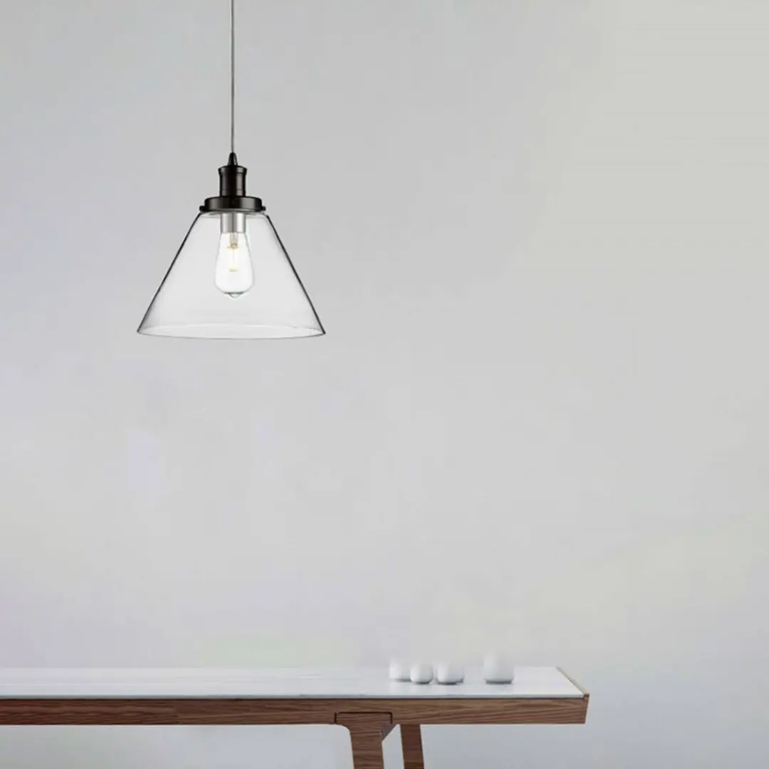 Searchlight Pendelleuchte Pyramid, schwarz/klar, Glas, Ø 29 cm, E27