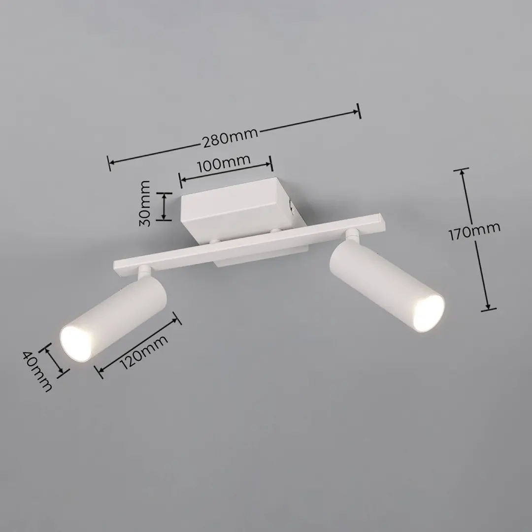 Trio Lighting Deckenstrahler Dara, Länge 28 cm, grau, Metall, 2-flg.