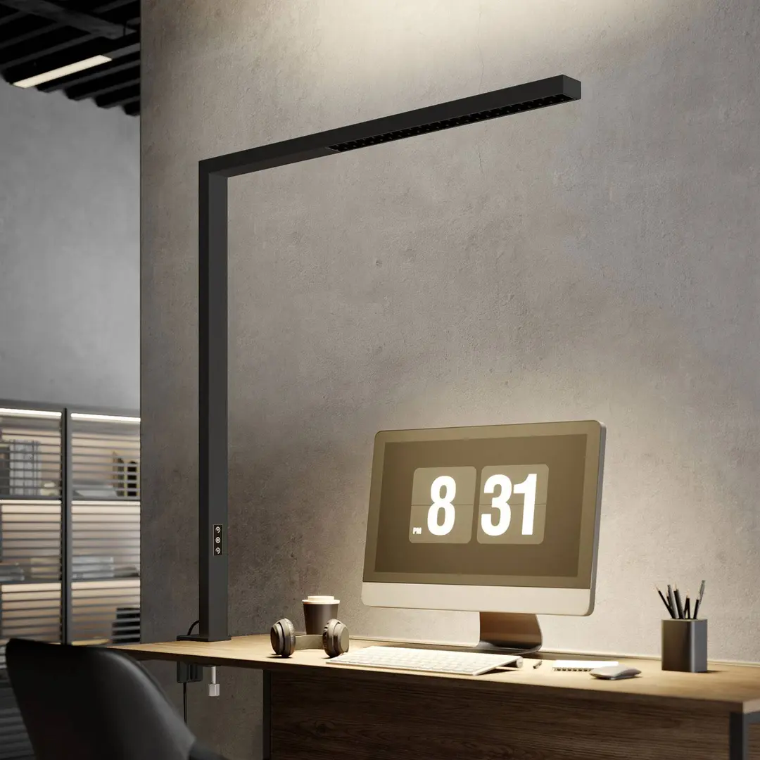 Arcchio LED-Büro-Klemmleuchte Jolinda, schwarz, Alu, dimmbar