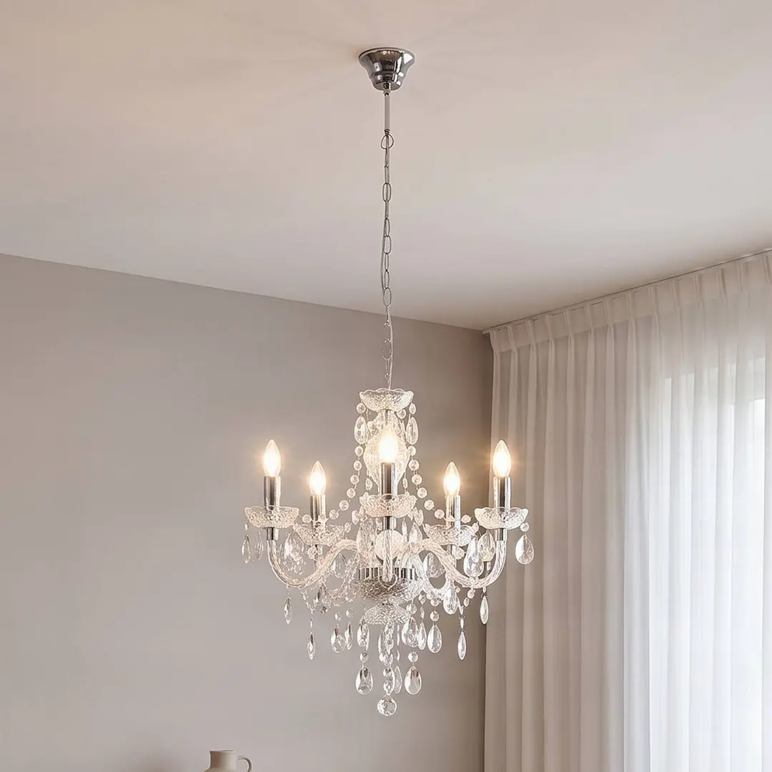 Lindby Kronleuchter Merida, chrom, Metall, 5-flg., Ø 52 cm