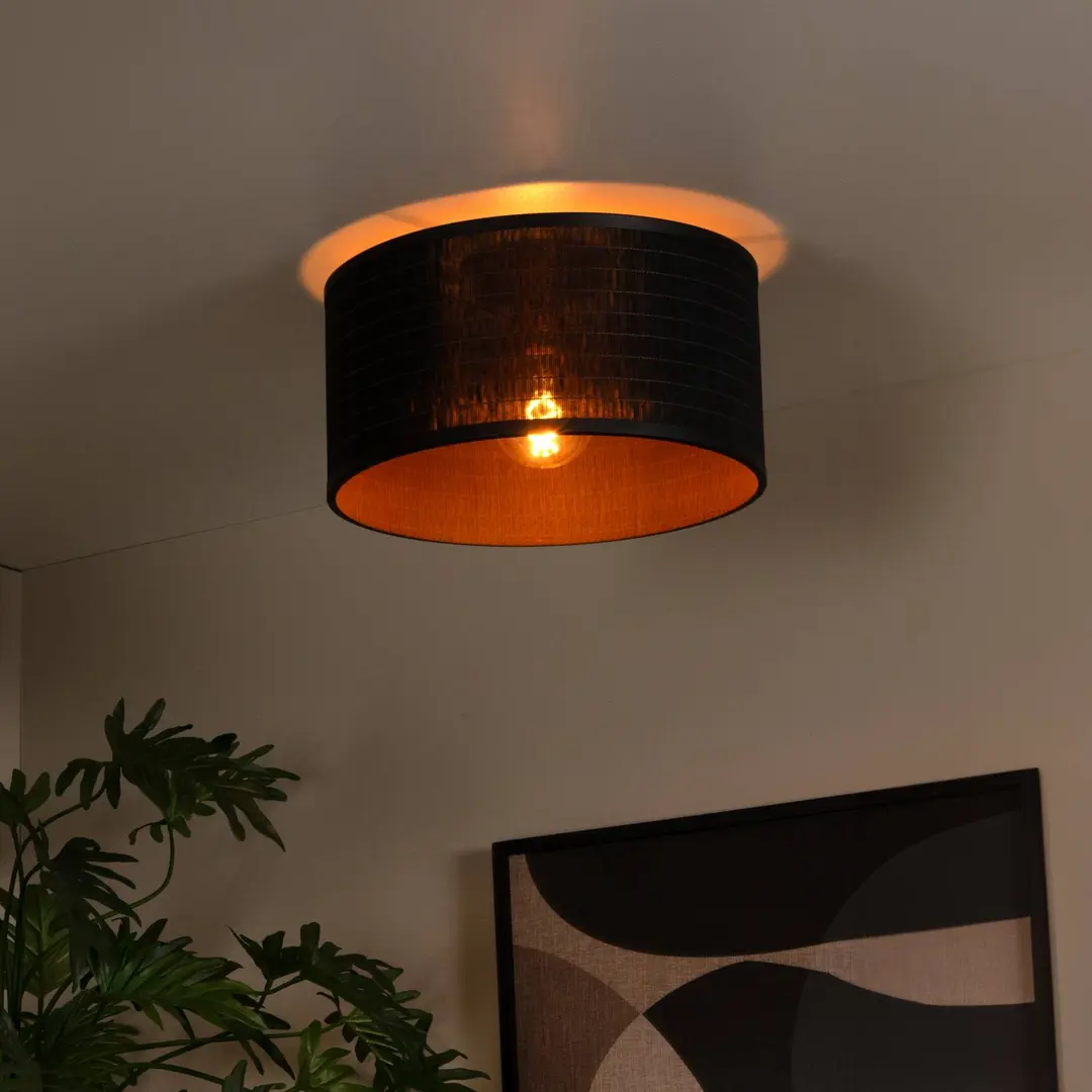 Lucide Deckenleuchte Tagalog aus Rattan, schwarz/natur