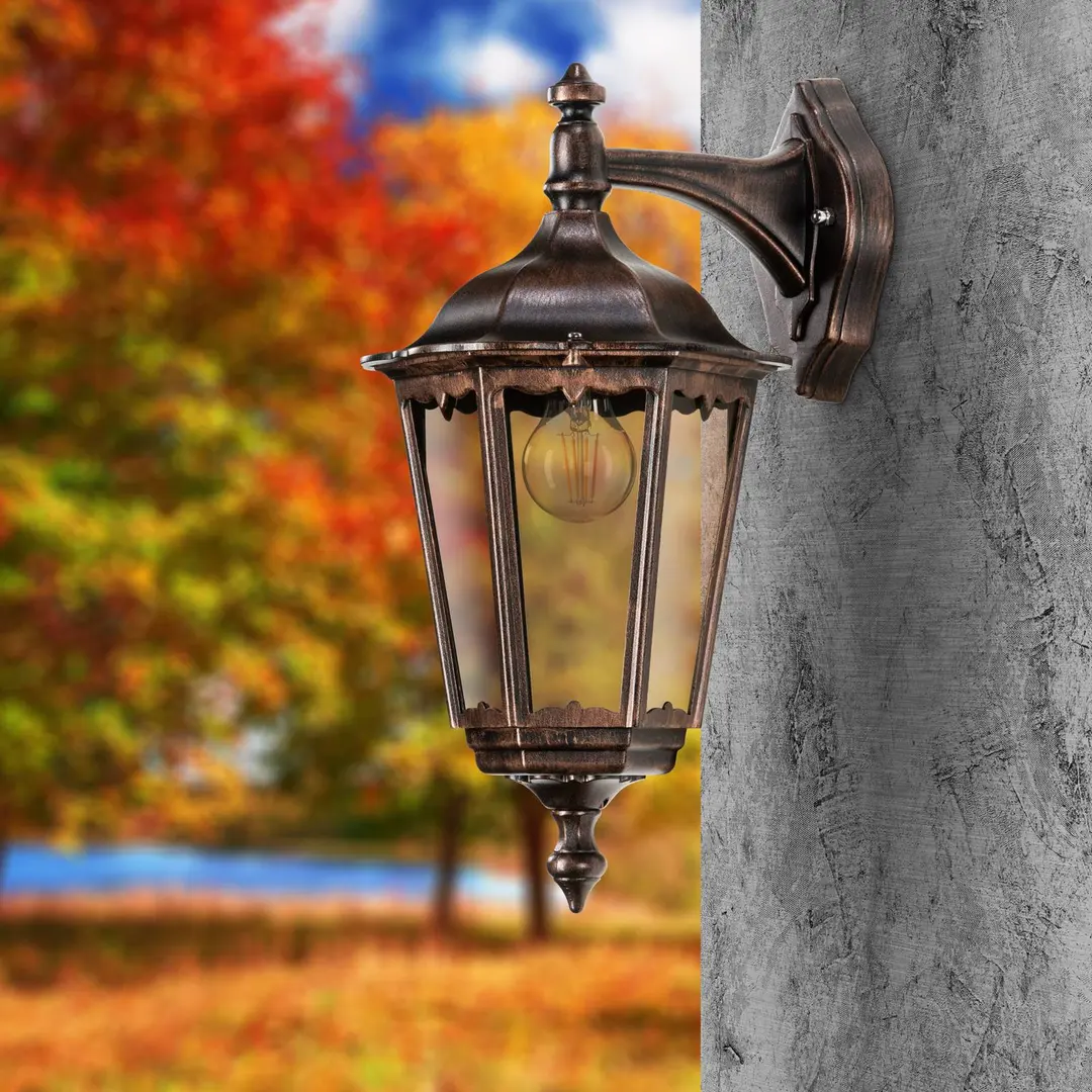 LCD Außenwandlampe 1121 Laterne hängend schwarz-kupfer