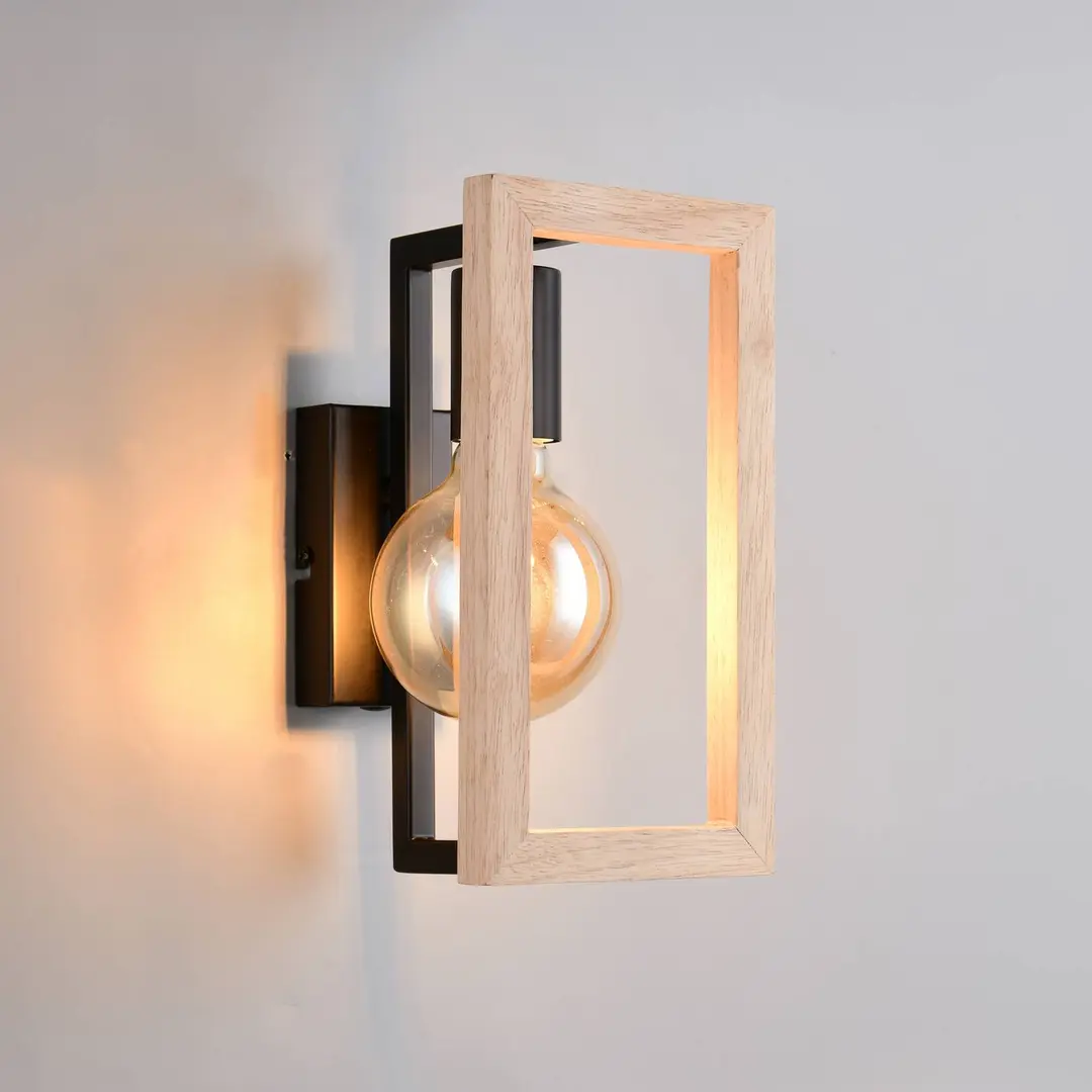 Reality Leuchten Wandleuchte Bano, Holz/schwarz, Höhe 25 cm, Metall, E27