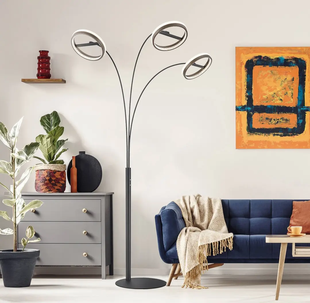 Globo LED-Stehlampe Della, Höhe 190 cm, schwarz/dunkelgrau, 3-flg.