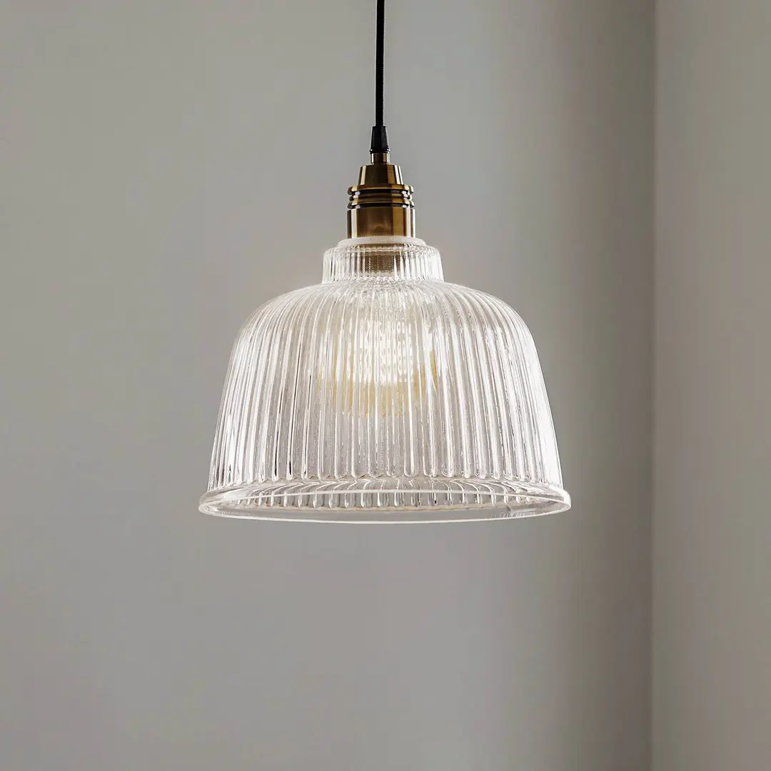 Lamkur Hängeleuchte Leana, Glas klar, 1-flg., altmessing