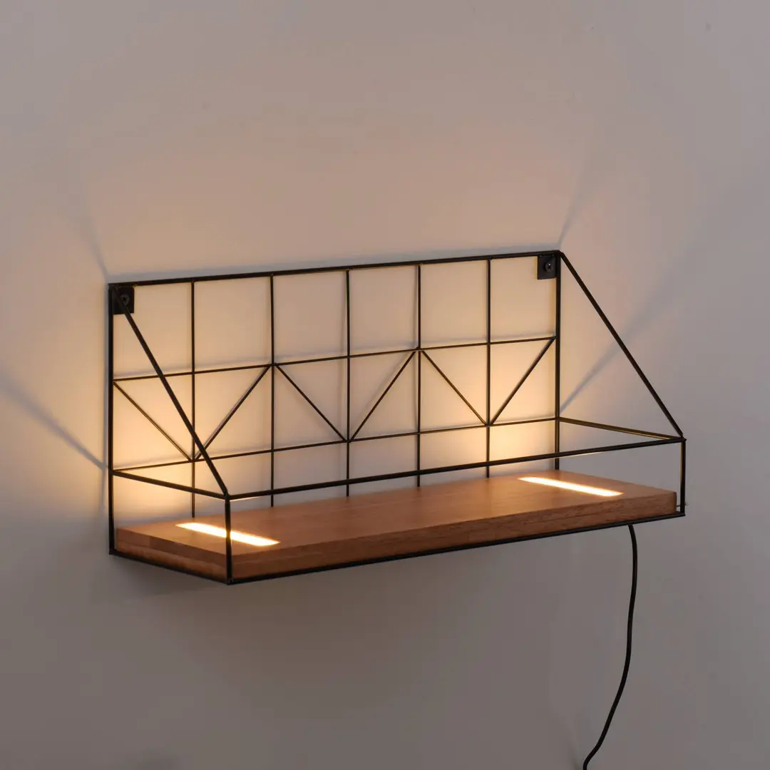 JUST LIGHT. GmbH LED-Wandleuchte Board mit Holzregalboden, 45x15cm
