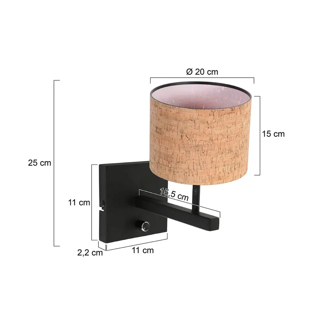 Steinhauer Wandlampe Stang, schwarz/braun, Höhe 25 cm, Kork