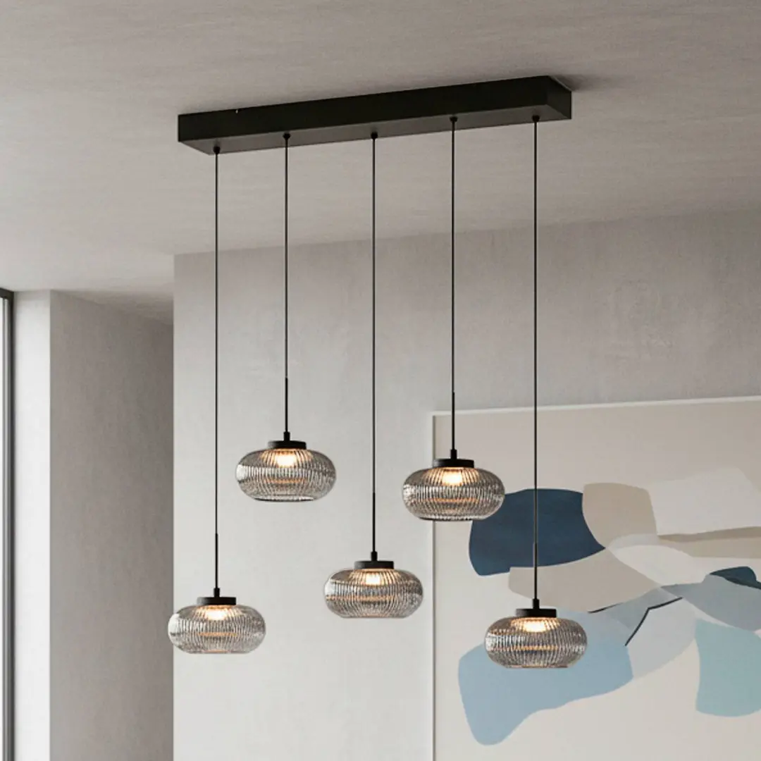 JUST LIGHT. GmbH LED-Hängelampe Noctis, 5-fl., rauchgrau, Glas, dim, 3.000 K