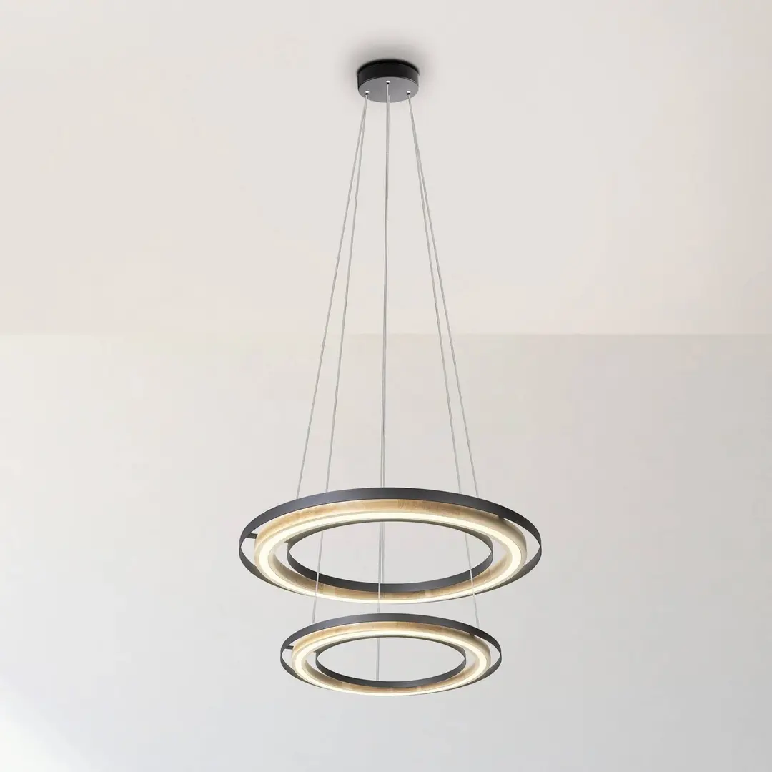 Globo LED-Hängeleuchte Rilas, schwarz/holz, Ø 57 cm, dimmbar