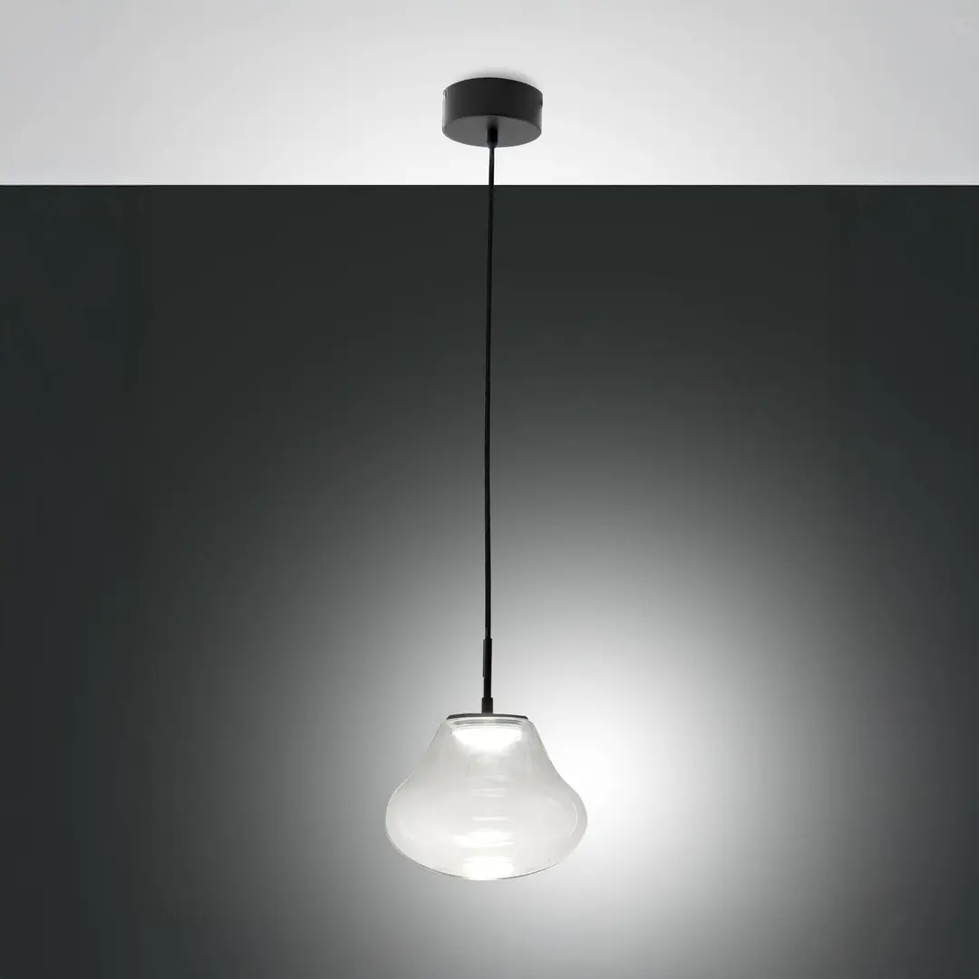 Fabas Luce LED-Pendelleuchte Deva, klar, Glas, Ø 25 cm, CCT, dimmbar