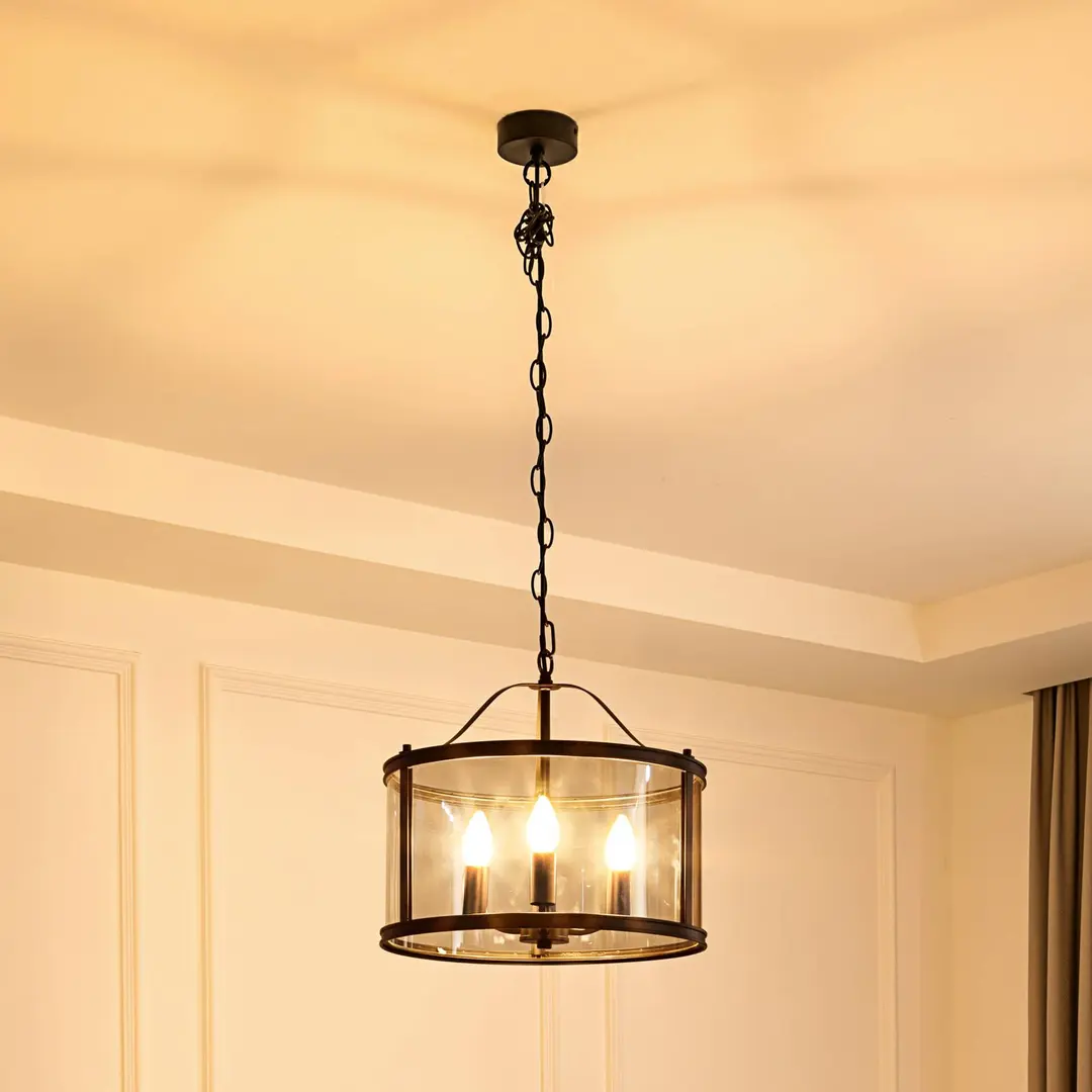 Lucande Hängeleuchte Eryk, Ø 40 cm, schwarz, Glas, 3-flammig