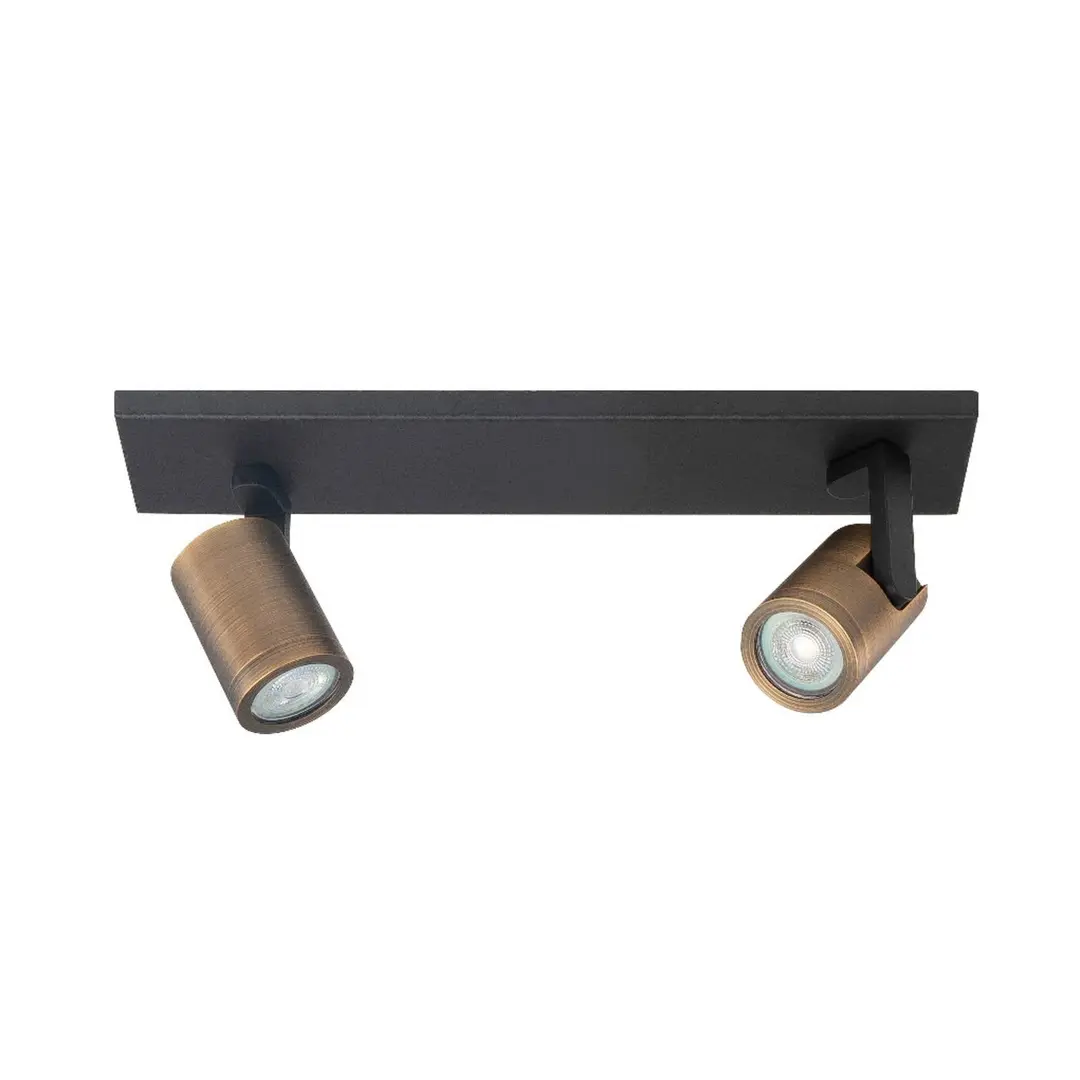 Highlight Deckenspot Halo, schwarz/messing brüniert Länge 40 cm 2-flg.