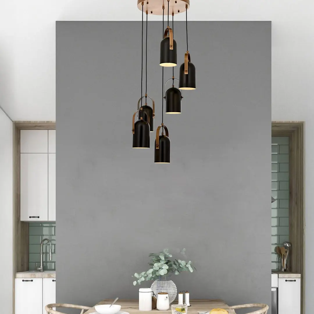 Avonni Hängeleuchte Esra, schwarz, Ø 40 cm, Metall, 6-flammig