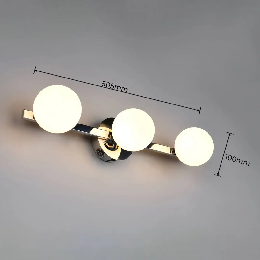 Trio Lighting Wandleuchte Alfio, Breite 50 cm chrom Metall/Glas IP44 3-fl.