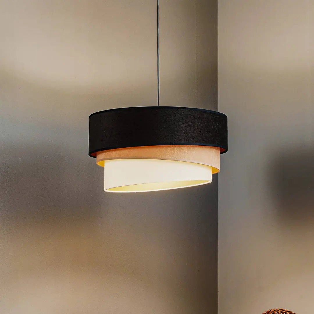 Duolla Hängeleuchte Devon, schwarz/beige/ecru/gold Ø45cm