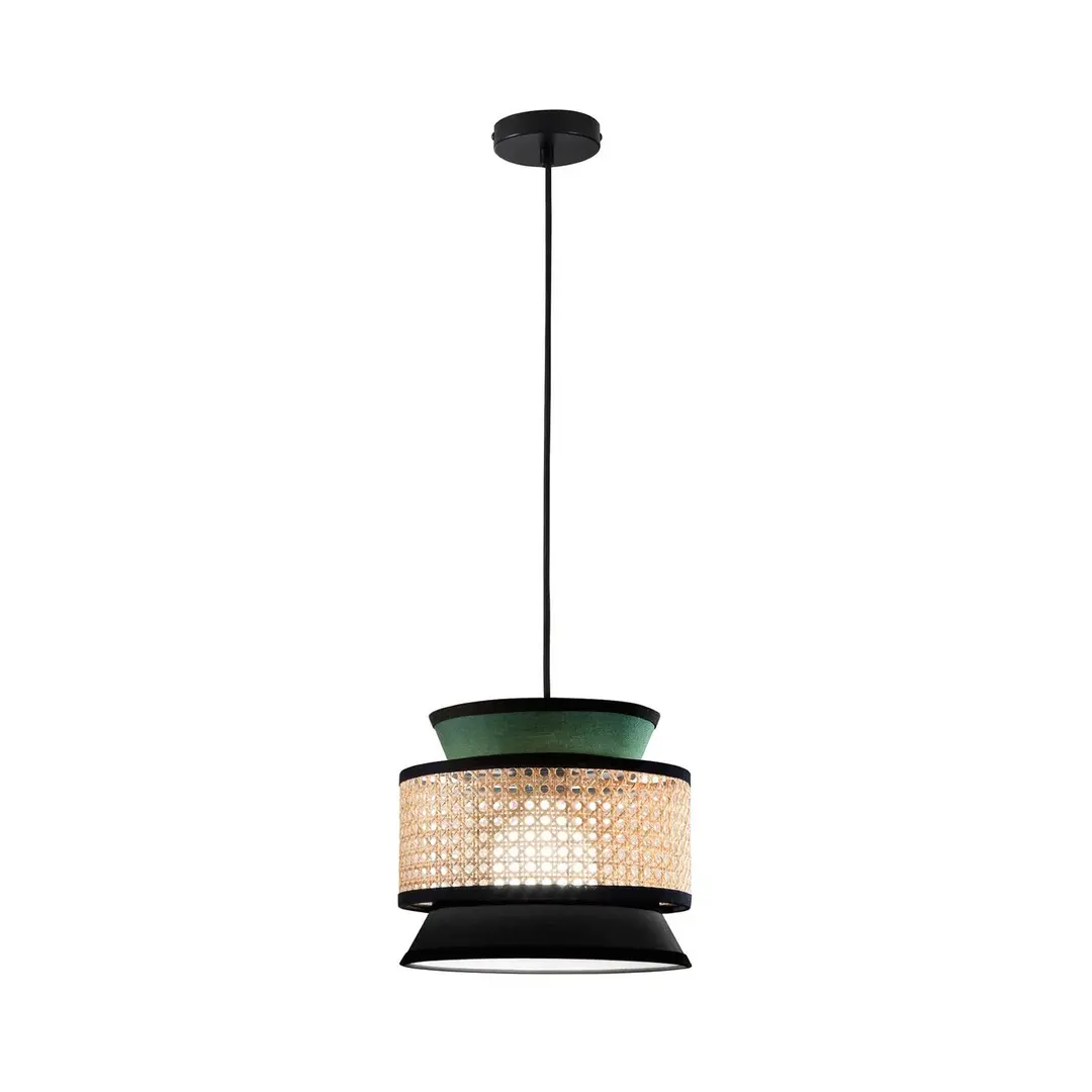 Luce Ambiente Design Hängelampe Gazebo, grün/schwarz/natur, Ø 26 cm, Stoff/Rattan